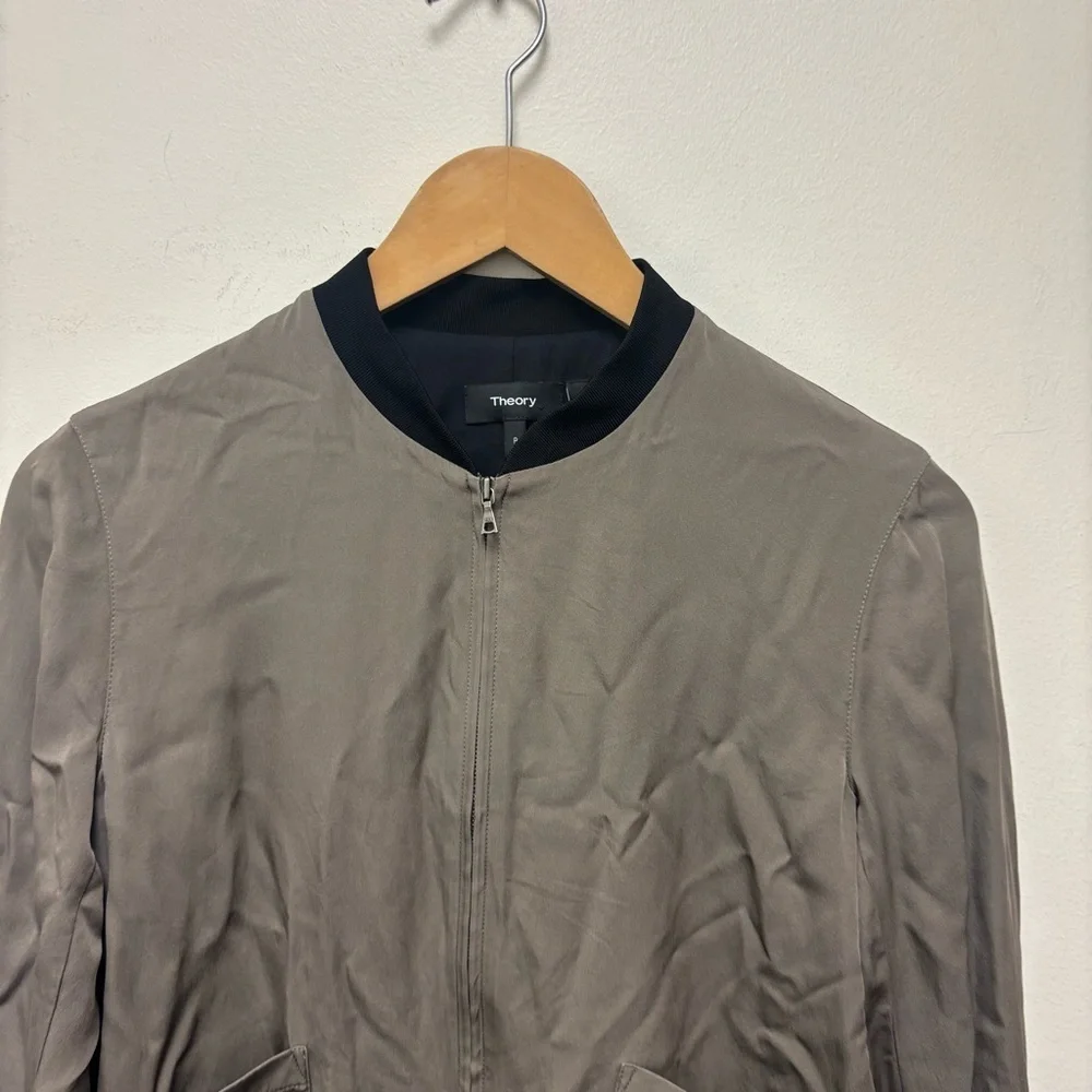 THEORY Baharah Silk Bomber Jacket green black